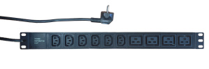 Блок розеток 19", 6 розеток C13, 4 розетки C19, 16А, кабель питания 2м Schuko
