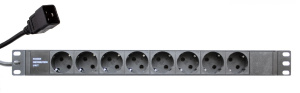 картинка Блок розеток 19", 8 розеток Schuko, 16А, кабель питания 2м с вилкой IEC C20 от Кипер Трэйд