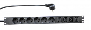 картинка Блок розеток 19", 6 розеток Schuko, 4 розеток IEC 320 C13, 16А, кабель питания 1,8м с вилкой Schuko от Кипер Трэйд