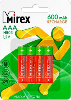 Аккумуляторная батарея AAA/HR03 1,2V/600mAh Mirex 4BP