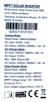 картинка Инвертор Kiper Power Solar 3000 (3000VA/3000W) от Кипер Трэйд