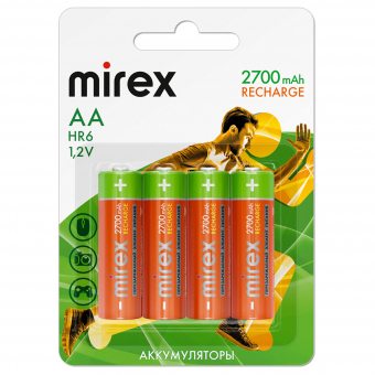 картинка Аккумуляторная батарея AA/HR6 1,2V/2700mAh Mirex 4BP от Кипер Трэйд