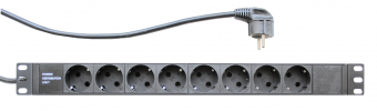 картинка Блок розеток 19", 8 розеток Schuko, 16А, кабель питания 2м с вилкой Schuko от Кипер Трэйд