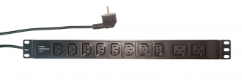 Блок розеток 19", 8 розеток C13+2С19, 16А, кабель питания 2м с вилкой Schuko